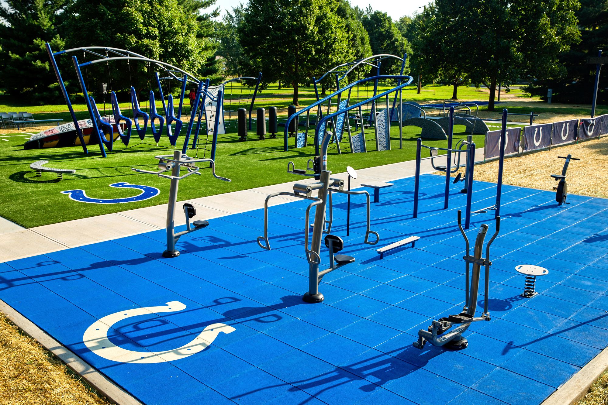 Indianapolis Colts themed outdoor fitness area and playground